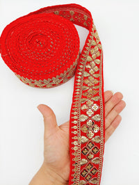 Thumbnail for Velvet Fabric Sari Border Trim With Gold Sequins Embroidery, Trim By 9 Yards, Decorative Trimming