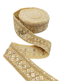 Thumbnail for Velvet Fabric Sari Border Trim With Gold Sequins Embroidery, Trim By 9 Yards, Decorative Trimming