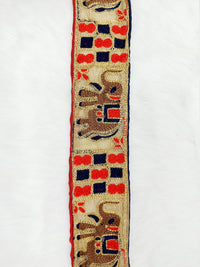 Thumbnail for Beige Shimmer Gold Art Silk Fabric Trim with Elephant Embroidery, Lace Trim, Indian Lace Trim