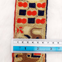 Thumbnail for Beige Shimmer Gold Art Silk Fabric Trim with Elephant Embroidery, Lace Trim, Indian Lace Trim