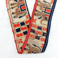 Thumbnail for Beige Shimmer Gold Art Silk Fabric Trim with Elephant Embroidery, Lace Trim, Indian Lace Trim