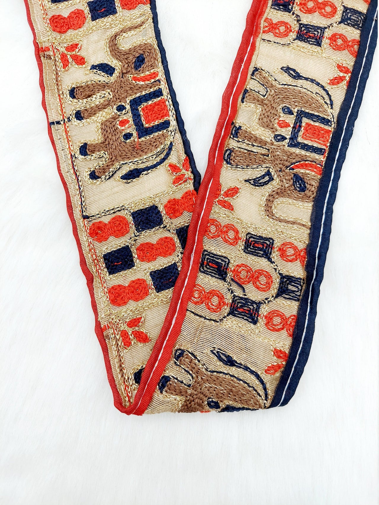 Beige Shimmer Gold Art Silk Fabric Trim with Elephant Embroidery, Lace Trim, Indian Lace Trim