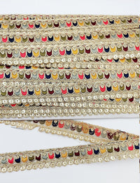 Thumbnail for Multicoloured Tissue Fabric Sequin Border, Beige Shimmer Lace Trim, Decorative Trim