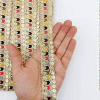 Thumbnail for Multicoloured Tissue Fabric Sequin Border, Beige Shimmer Lace Trim, Decorative Trim