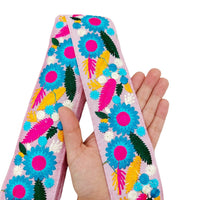Thumbnail for Art Silk Fabric Lace Trim By 9 Yards, Flower Embroidery Indian Laces, Decorative Trim