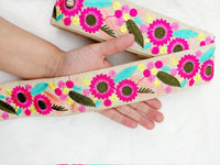 Thumbnail for Art Silk Fabric Lace Trim By 3 Yards, Flower Embroidery Indian Laces, Decorative Trim