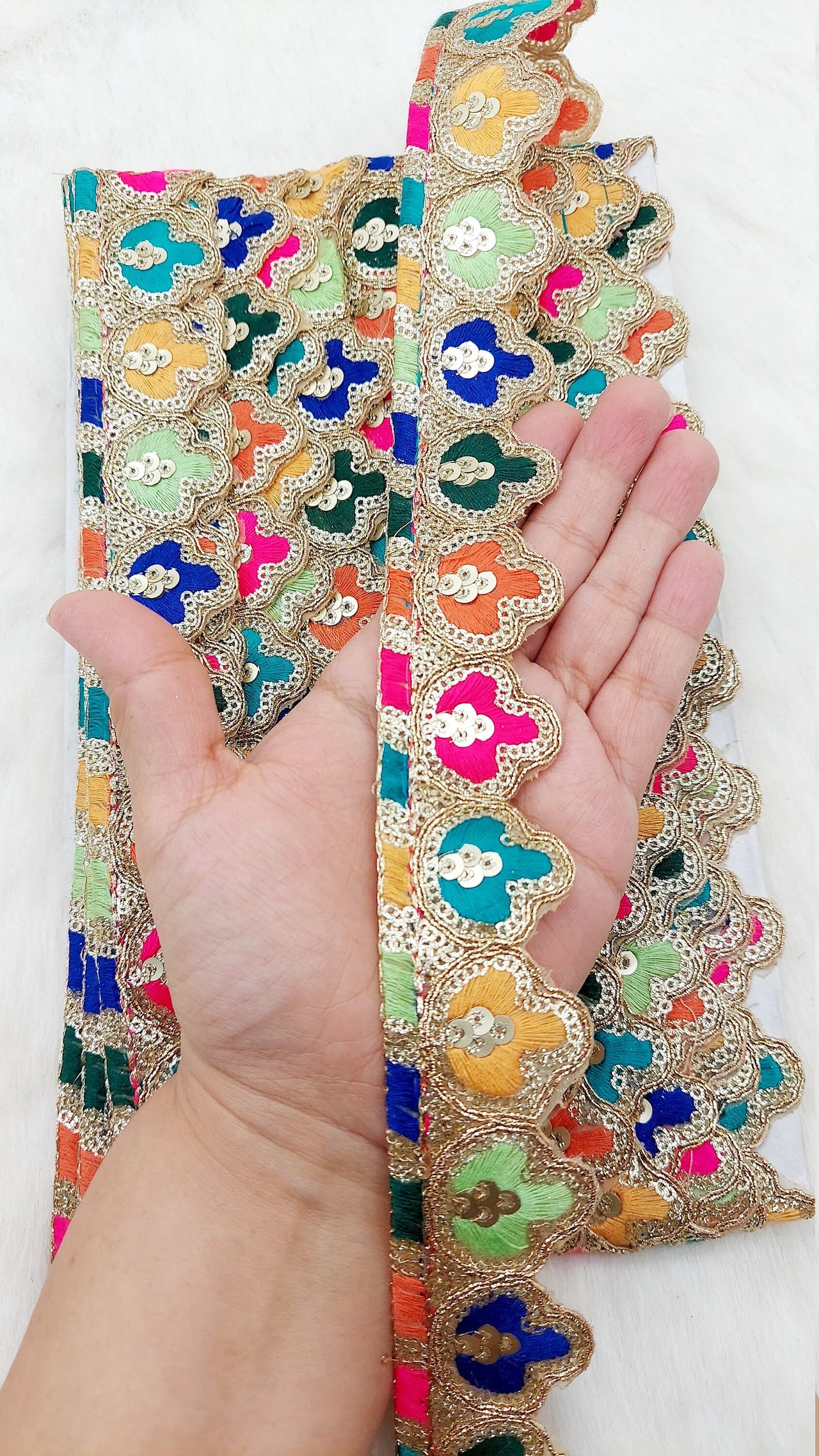 Scallop Sequin Floral Border, Fringe Lace Trim, Sari Trimming
