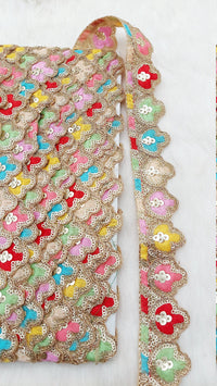 Thumbnail for Scallop Sequin Floral Border, Fringe Lace Trim, Sari Trimming
