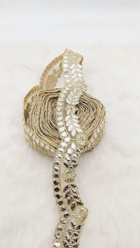 Thumbnail for 9 Yards Sheer Gold Tissue Scallop Fabric Lace Trim with Indian Gold Foil Work Gota Patti Sari Border