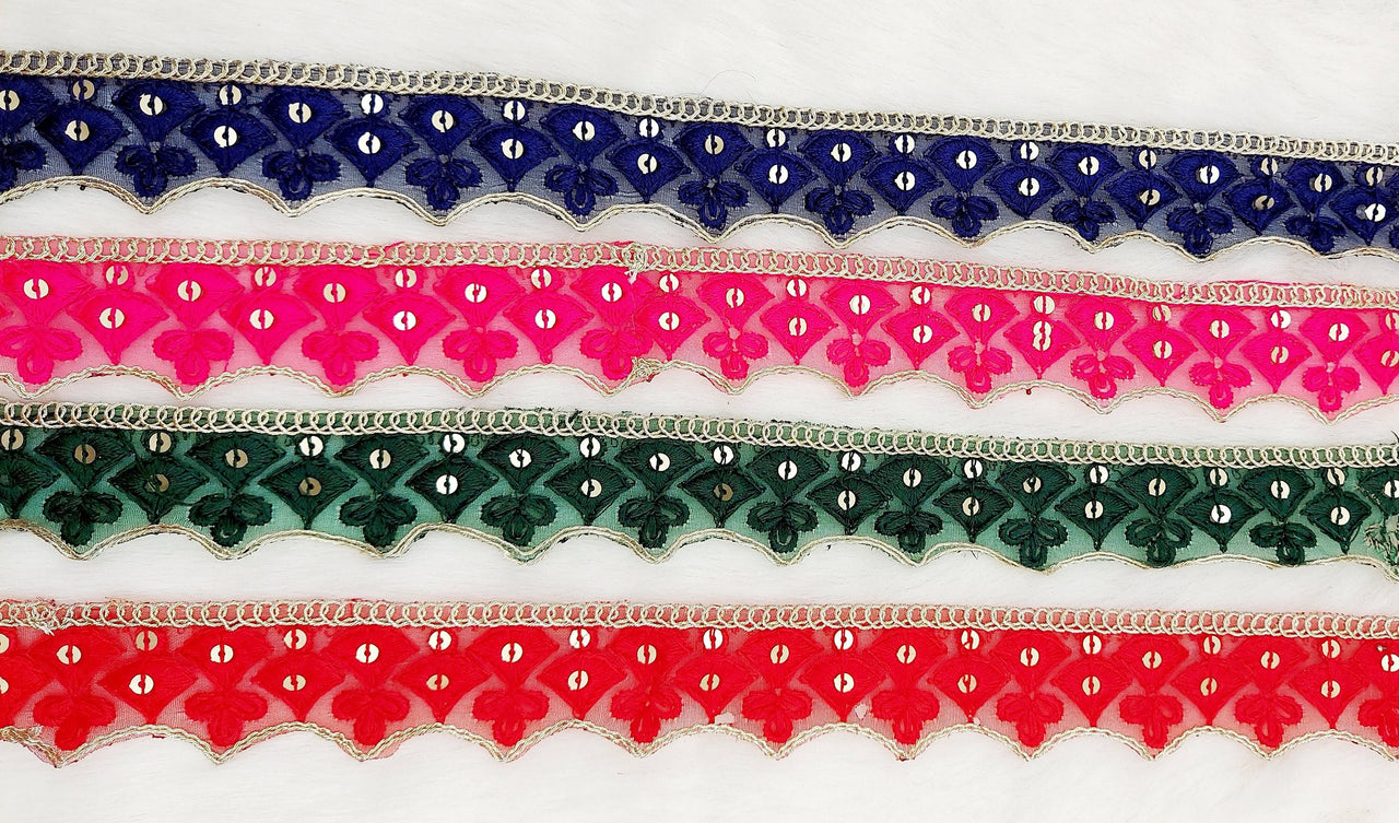 Embroidered Scallop Lace Trim, Gold Sequins Trimming, 9 Yards Trim Sewing Decorative Ribbon