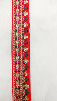 Thumbnail for Floral Embroidered Sequin Border Art Silk Trim, Decorative Trim, Indian Sari Border