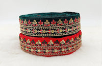 Thumbnail for Floral Embroidered Sequin Border Art Silk Trim, Decorative Trim, Indian Sari Border