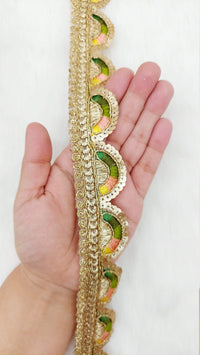 Thumbnail for Gold Scalloped Lace Trim with Gold Sequins Embroidery, Fringe Lace Trim, Sari Trimming