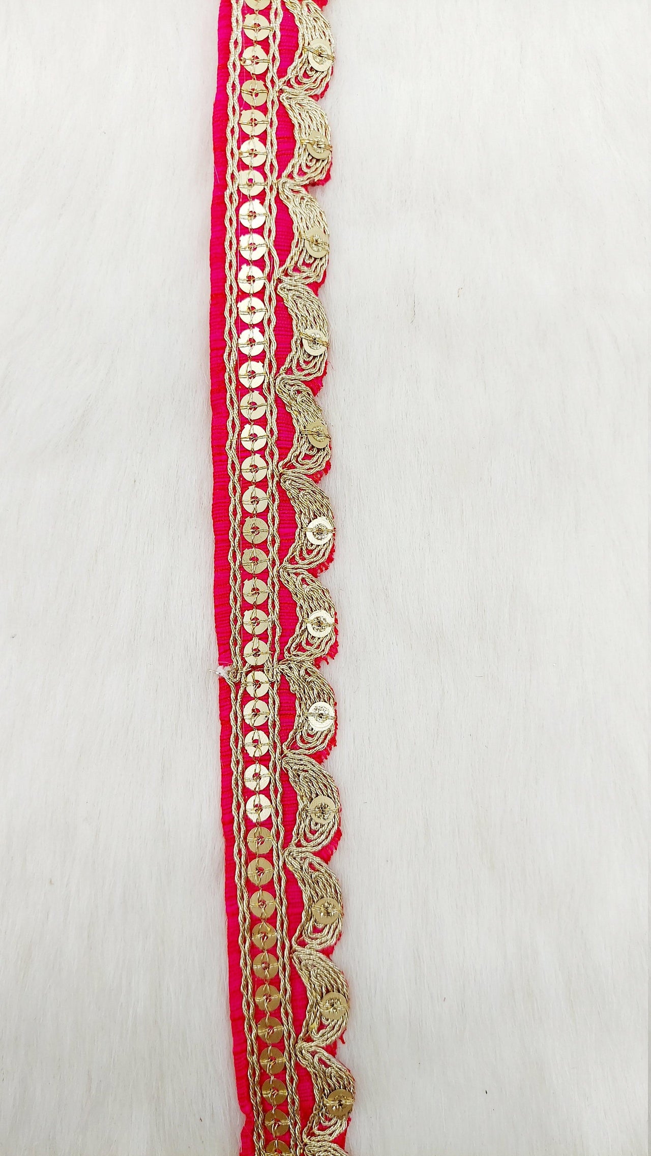 Art Silk Fabric Trim With Gold Embroidery, Scallop Sequins Sari Border, Trim By 3 Yards