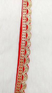Thumbnail for Art Silk Fabric Trim With Gold Embroidery, Scallop Sequins Sari Border, Trim By 3 Yards