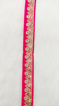 Thumbnail for Red Pink Art Silk Trim with Gold Embroidery and Gold Sequins Indian Sari Border Trim By 3 Yards Decorative Trim Craft Lace