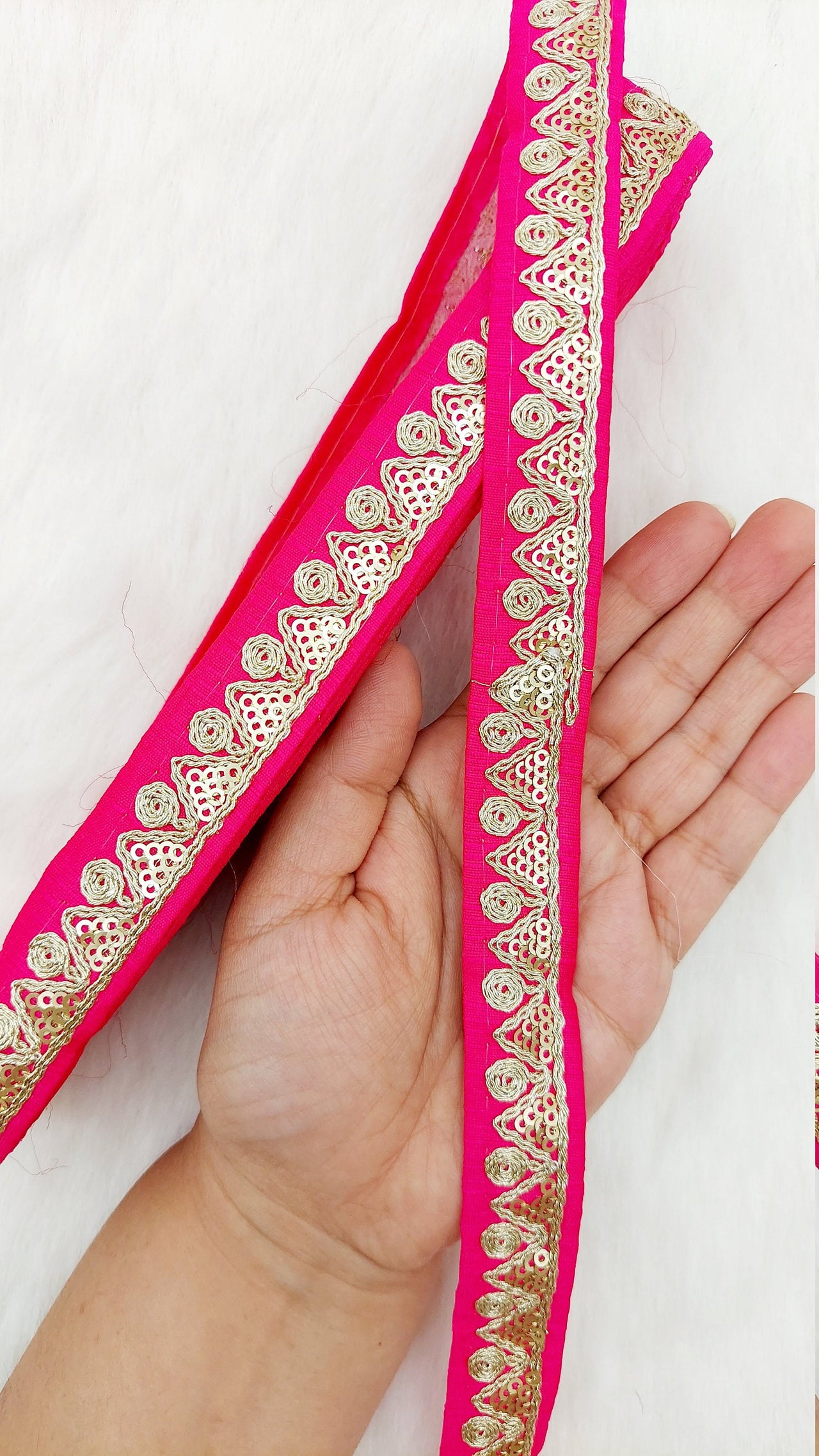 Red Pink Art Silk Trim with Gold Embroidery and Gold Sequins Indian Sari Border Trim By 3 Yards Decorative Trim Craft Lace