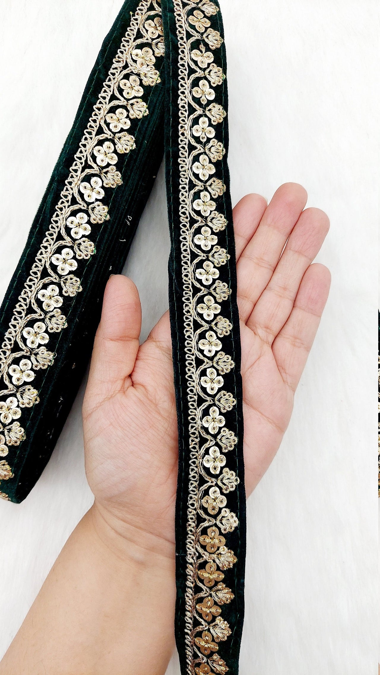 Floral Sequins Embroidered Velvet Fabric Trim Indian Sari Border, Sequin Trimming, Trim By 9 Yards