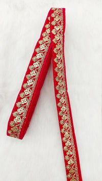 Thumbnail for Floral Sequins Embroidered Velvet Fabric Trim Indian Sari Border, Sequin Trimming, Trim By 9 Yards