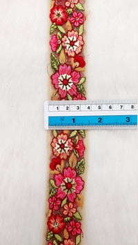 Thumbnail for 9 Yards Beige Net Lace Trim Floral Embroidered, Floral Sari Border, Decorative Trim