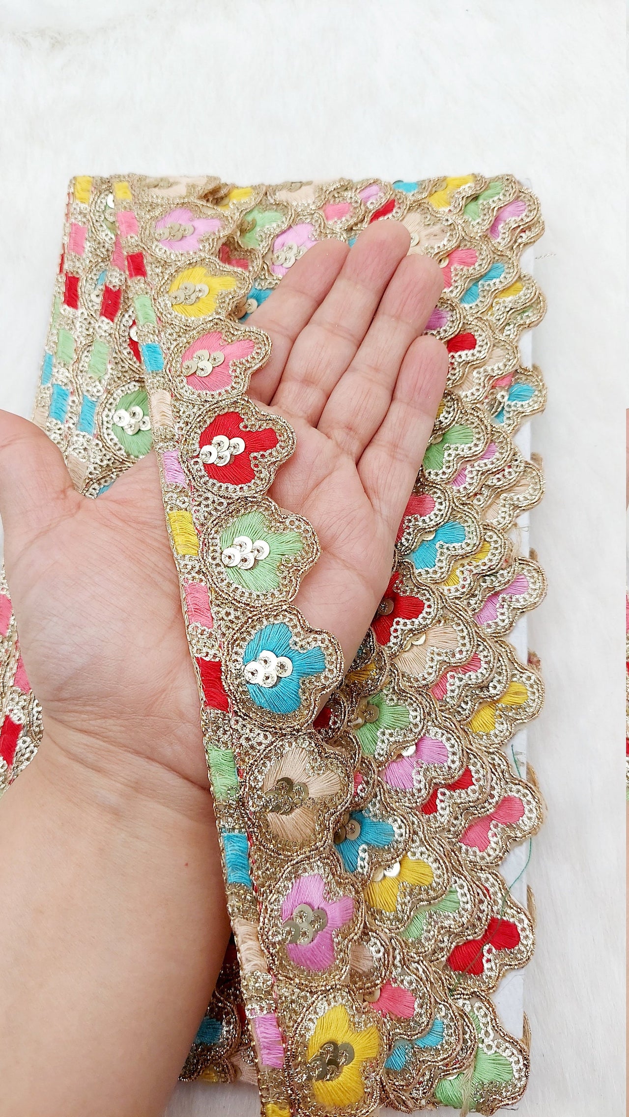 Scallop Sequin Floral Border, Fringe Lace Trim, Sari Trimming