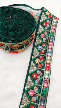 Thumbnail for Floral Embroidered Velvet Trim Indian Sari Border, Sequin Trimming, Sequinned Lace