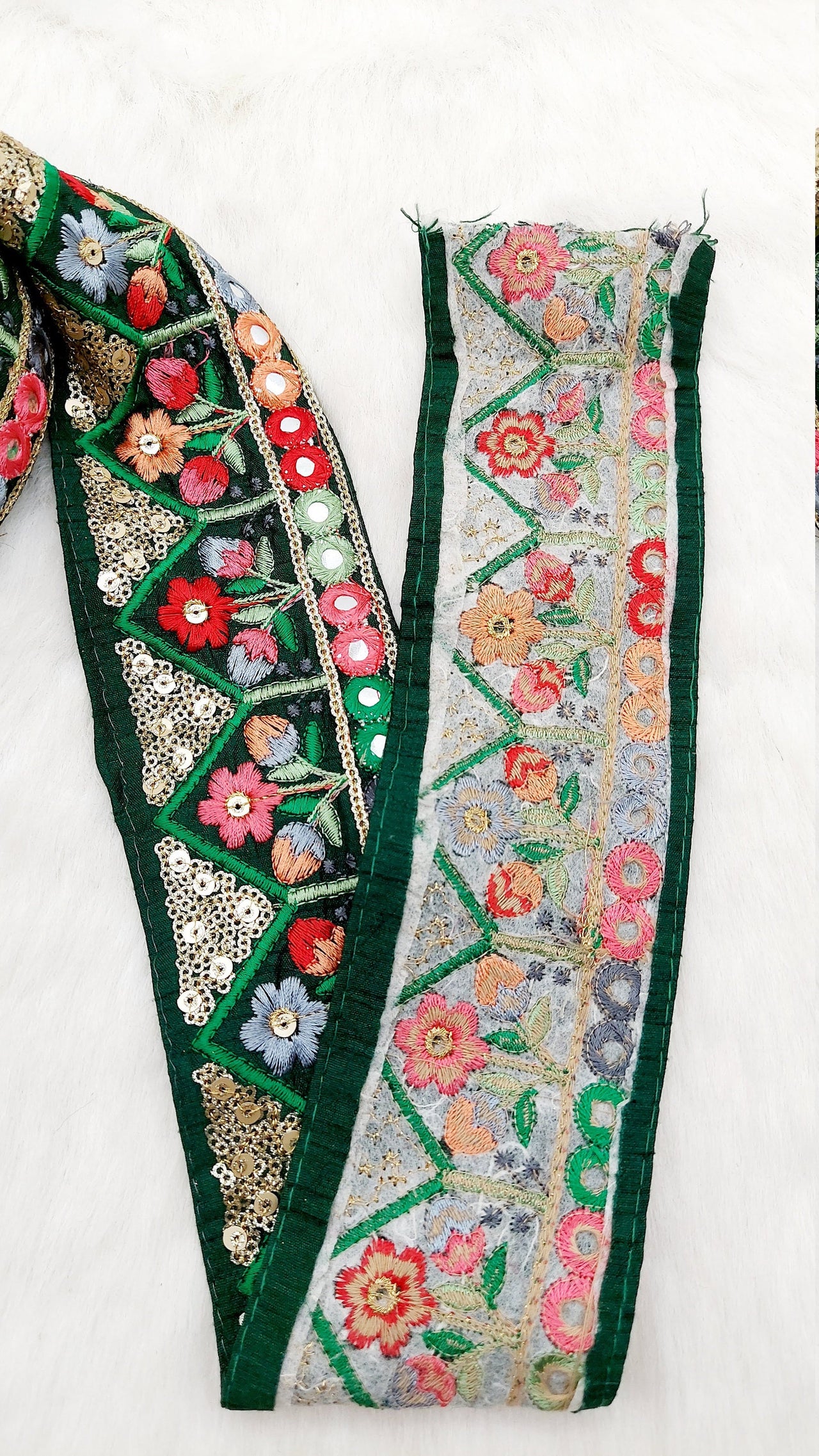 Floral Embroidered Velvet Trim Indian Sari Border, Sequin Trimming, Sequinned Lace