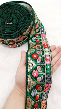 Thumbnail for Floral Embroidered Velvet Trim Indian Sari Border, Sequin Trimming, Sequinned Lace