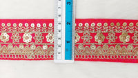 Thumbnail for Art Silk Fabric Trim With Gold Floral Embroidery, Floral Sequins Sari Border, Trim By 9 Yards