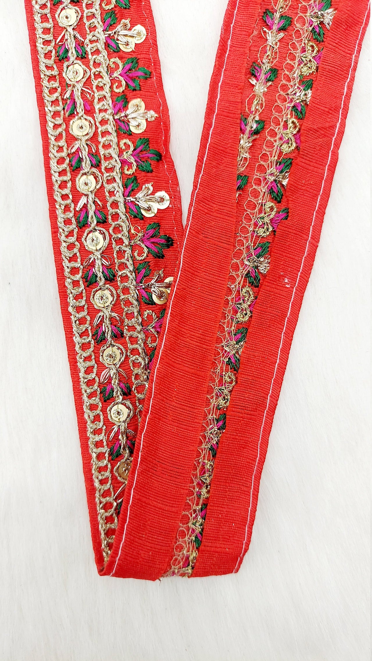 Floral Embroidered Sequin Border Art Silk Trim, Decorative Trim, Indian Sari Border