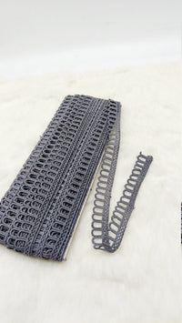 Thumbnail for 9 Yards Grey Embroidery Cotton Lace Trim, Approx. 20mm Wide, Fringe Trim
