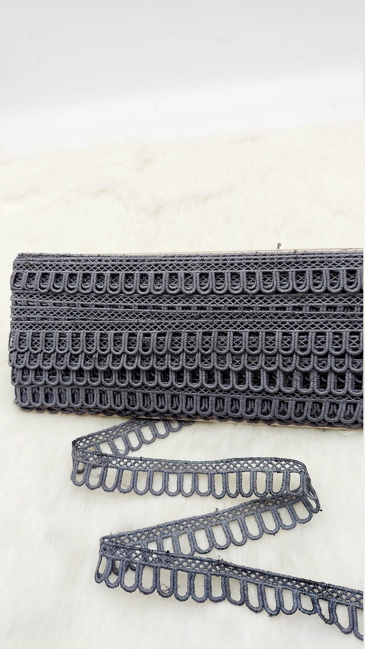 9 Yards Grey Embroidery Cotton Lace Trim, Approx. 20mm Wide, Fringe Trim