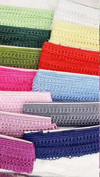 Thumbnail for 9 Yards Yellow Embroidery Cotton Lace Trim, Approx. 20mm Wide, Fringe Trim