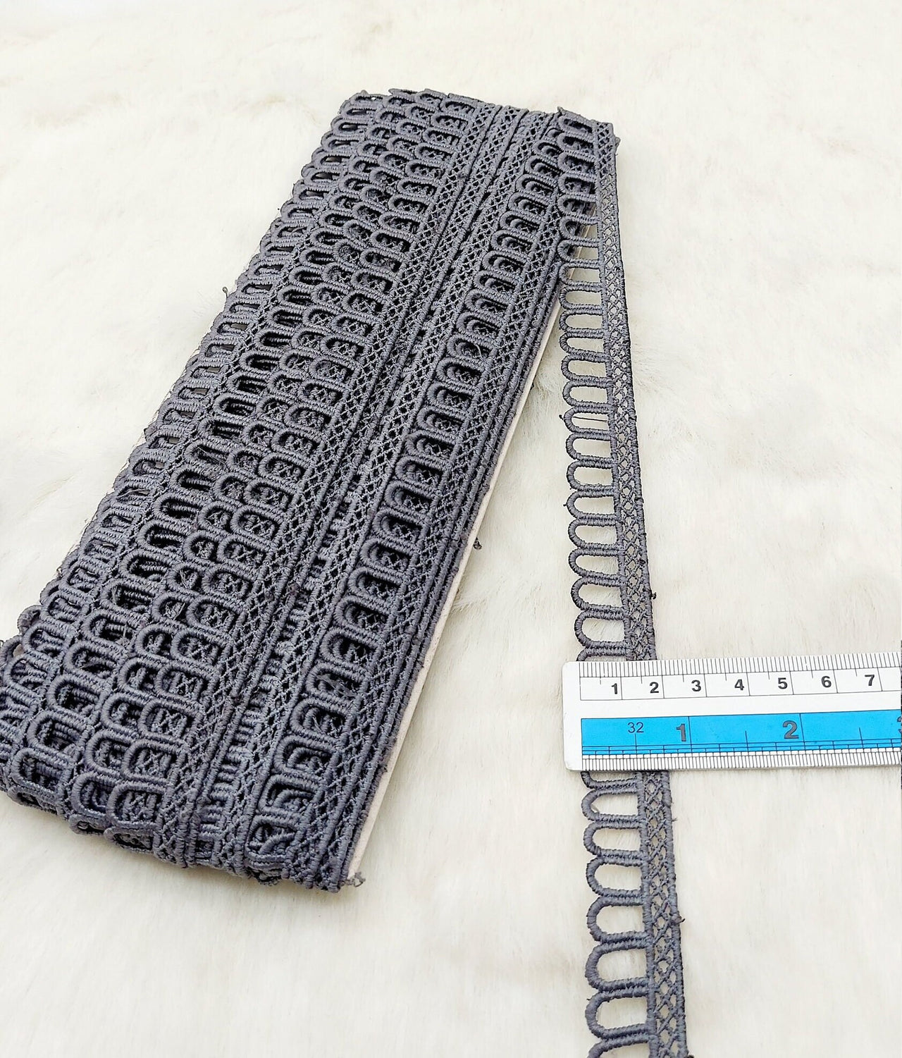 9 Yards Grey Embroidery Cotton Lace Trim, Approx. 20mm Wide, Fringe Trim