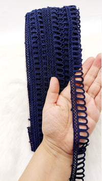 Thumbnail for 9 Yards Navy Blue Embroidery Cotton Lace Trim, Approx. 20mm Wide, Fringe Trim