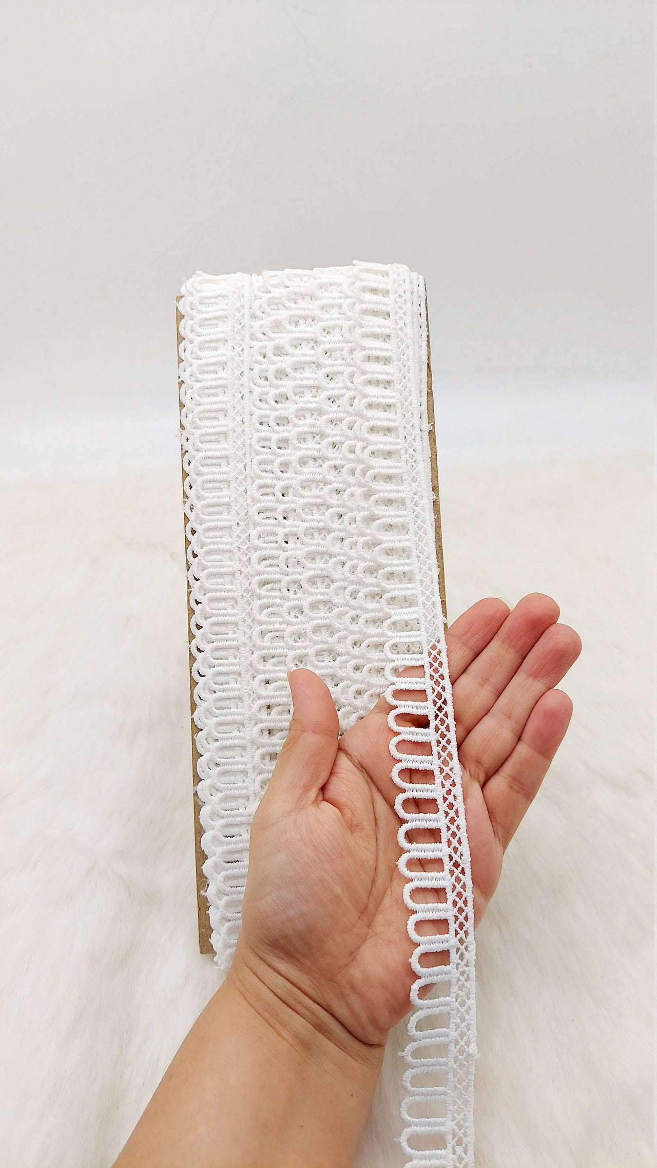 9 Yards White Embroidery Cotton Lace Trim, Approx. 20mm Wide, Fringe Trim