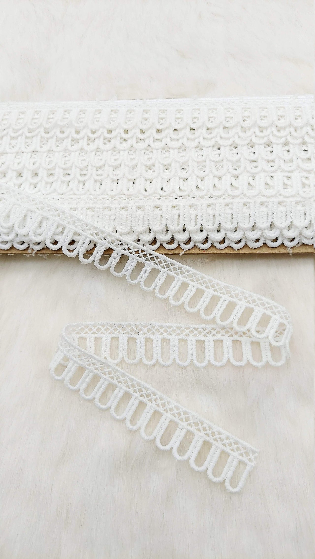 9 Yards White Embroidery Cotton Lace Trim, Approx. 20mm Wide, Fringe Trim