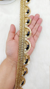 Thumbnail for Gold Scalloped Lace Trim with Gold Sequins Embroidery, Fringe Lace Trim, Sari Trimming