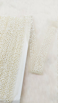 Thumbnail for White Wedding Net Bridal Trim In White Beaded Embroidery, Hand Embroidered Bead Lace, Embroidered Lace
