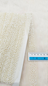 Thumbnail for White Wedding Net Bridal Trim In White Beaded Embroidery, Hand Embroidered Bead Lace, Embroidered Lace