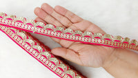 Thumbnail for Art Silk Fabric Trim With Gold Embroidery, Scallop Sequins Sari Border, Trim By 3 Yards
