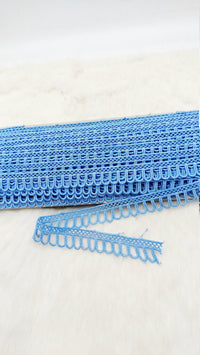 Thumbnail for 9 Yards Blue Embroidery Cotton Lace Trim, Approx. 20mm Wide, Fringe Trim