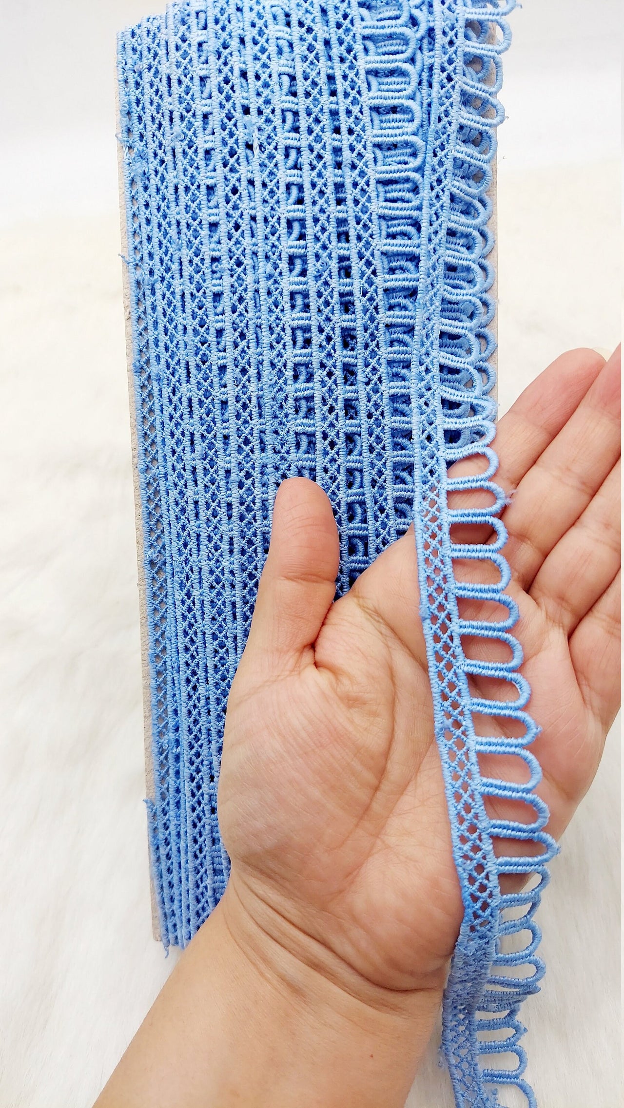 9 Yards Blue Embroidery Cotton Lace Trim, Approx. 20mm Wide, Fringe Trim