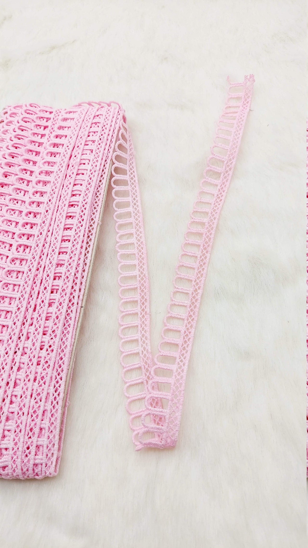 9 Yards Pink Embroidery Cotton Lace Trim, Approx. 20mm Wide, Fringe Trim
