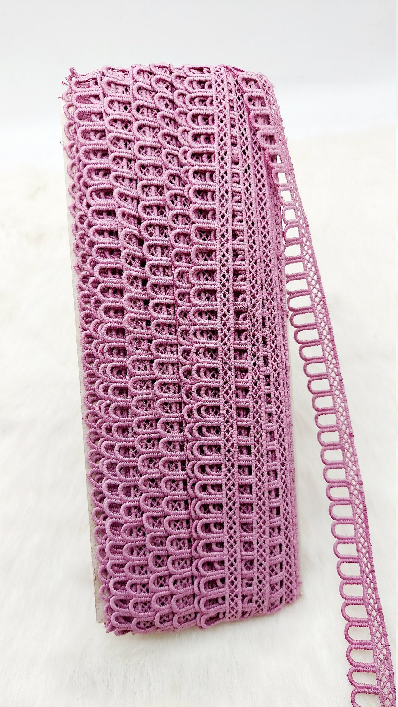 9 Yards Mauve Pink Embroidery Cotton Lace Trim, Approx. 20mm Wide, Fringe Trim