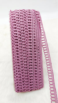 Thumbnail for 9 Yards Mauve Pink Embroidery Cotton Lace Trim, Approx. 20mm Wide, Fringe Trim