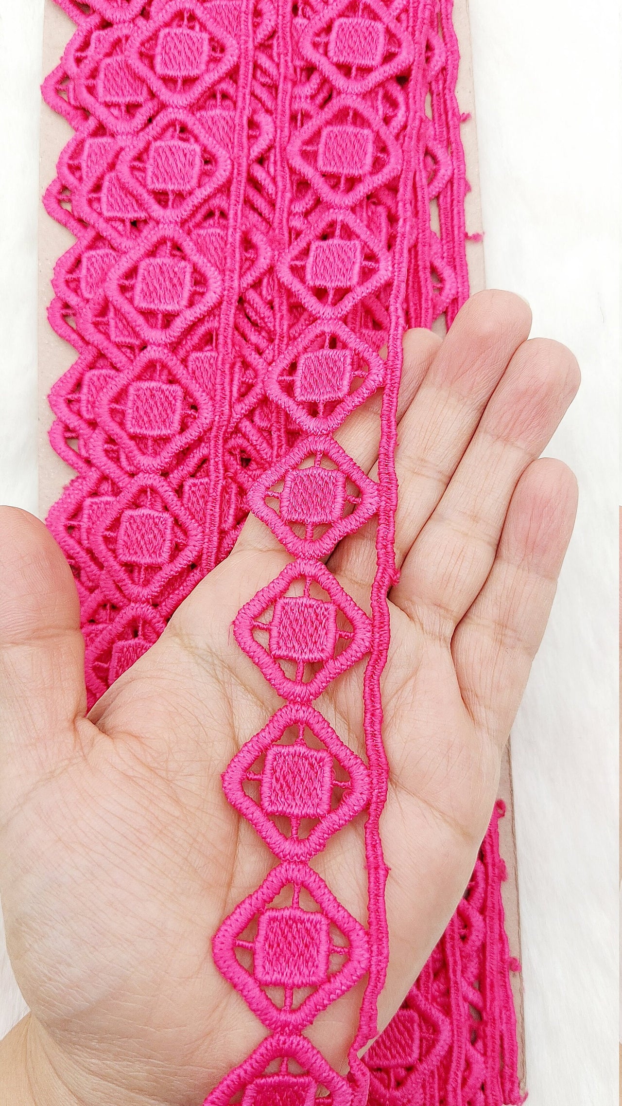 Fringe Trim Geometric Pattern, Cotton Embroidered Crafting Edging Lace Trim, Trim by 10 Yards