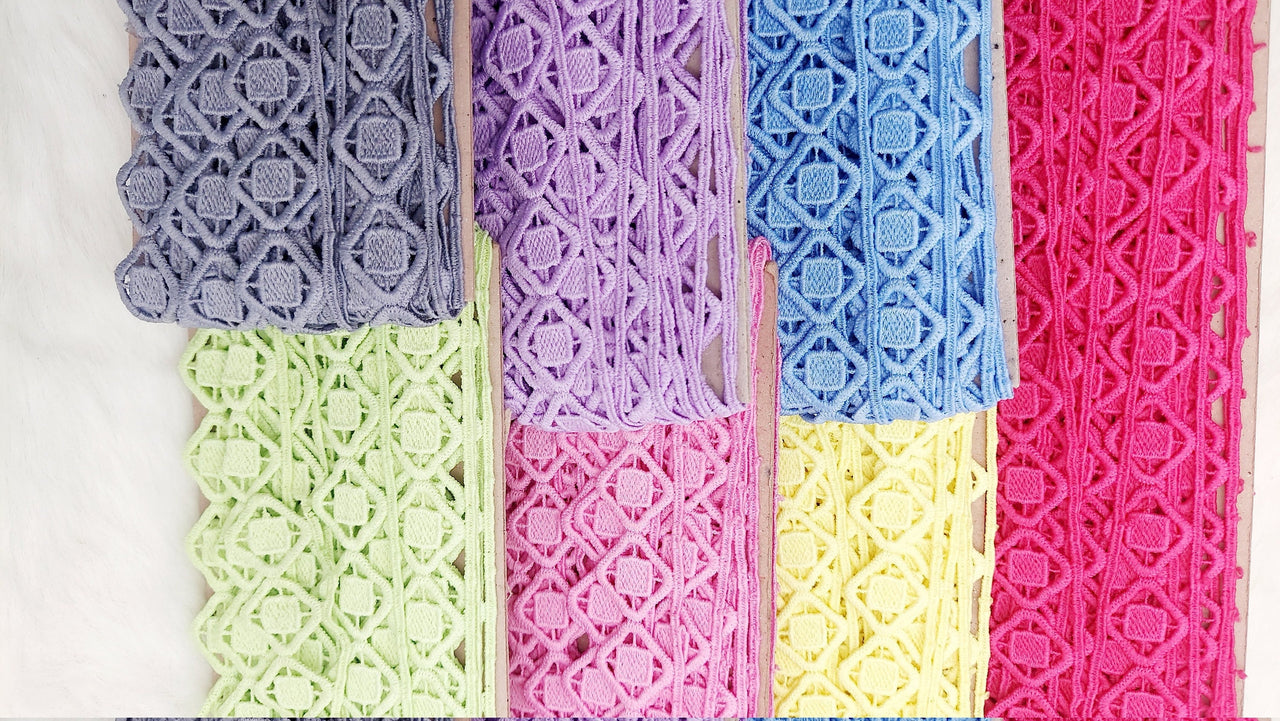 Fringe Trim Geometric Pattern, Cotton Embroidered Crafting Edging Lace Trim, Trim by 10 Yards