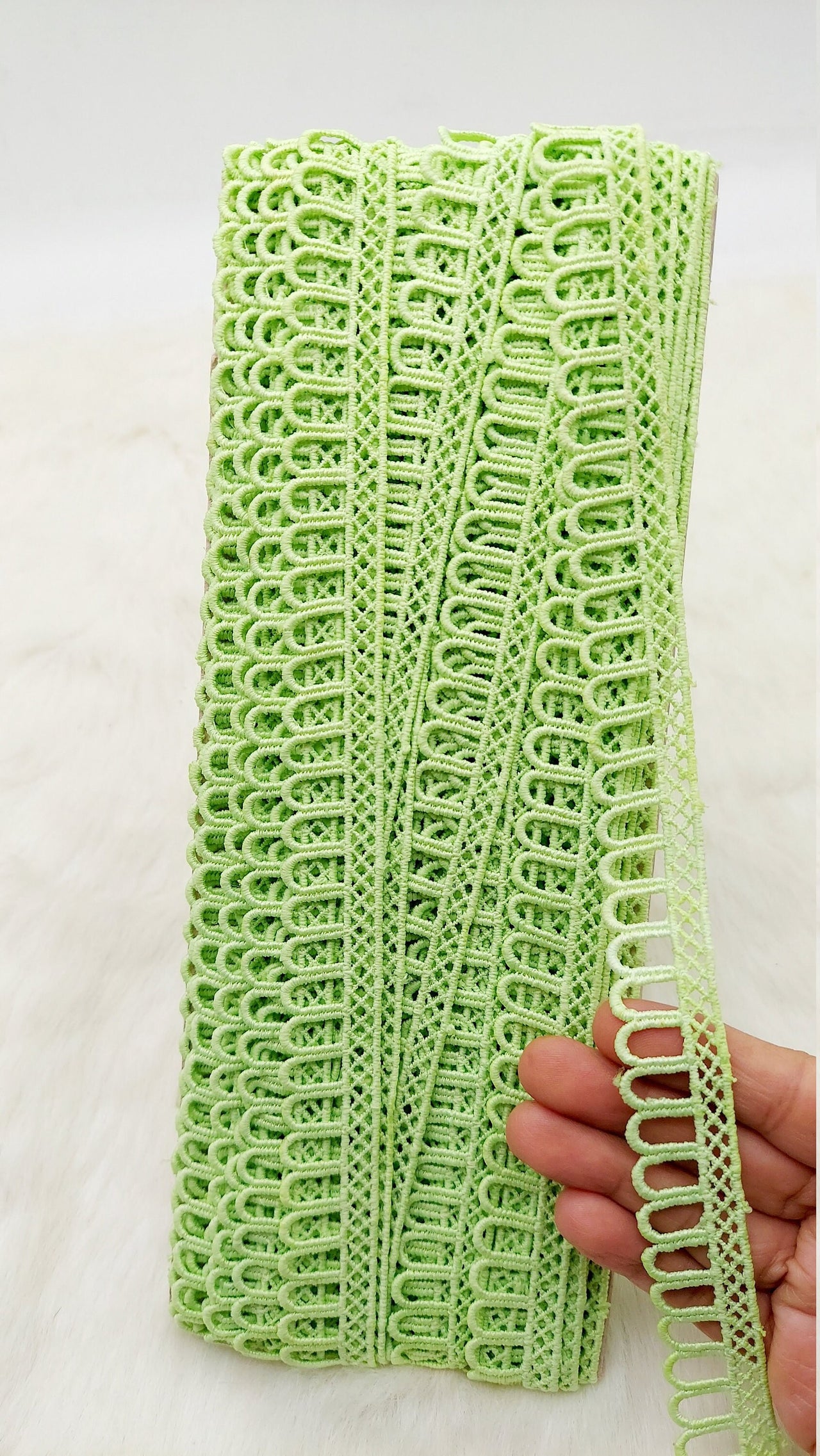 9 Yards Green Embroidery Cotton Lace Trim, Approx. 20mm Wide, Fringe Trim