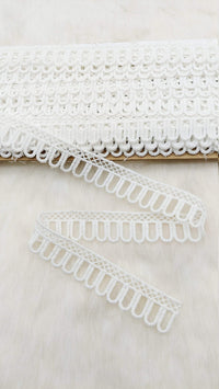 Thumbnail for 9 Yards White Embroidery Cotton Lace Trim, Approx. 20mm Wide, Fringe Trim